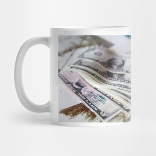 Money - USD one dollar bills on vintage table Mug